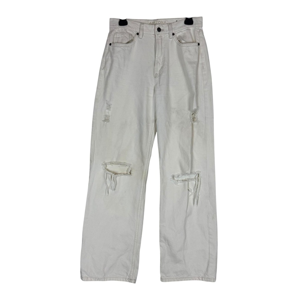 Arizona Jean Co Hi-Rise Straight Jeans Juniors 5 White Distressed Relaxed Denim